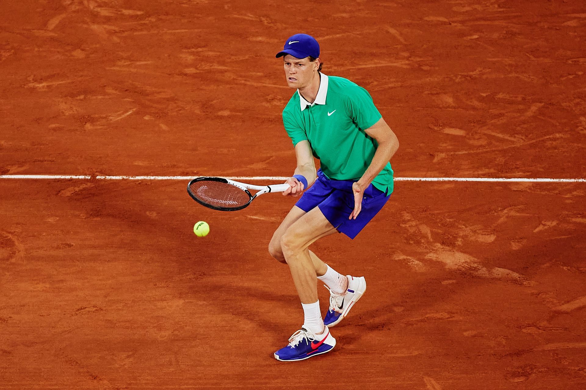 Sinner plays a volley at the 2025 French Open - Day Two - Source: Getty